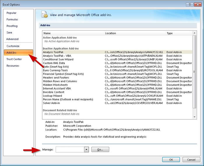 how to find add ins on excel 2007